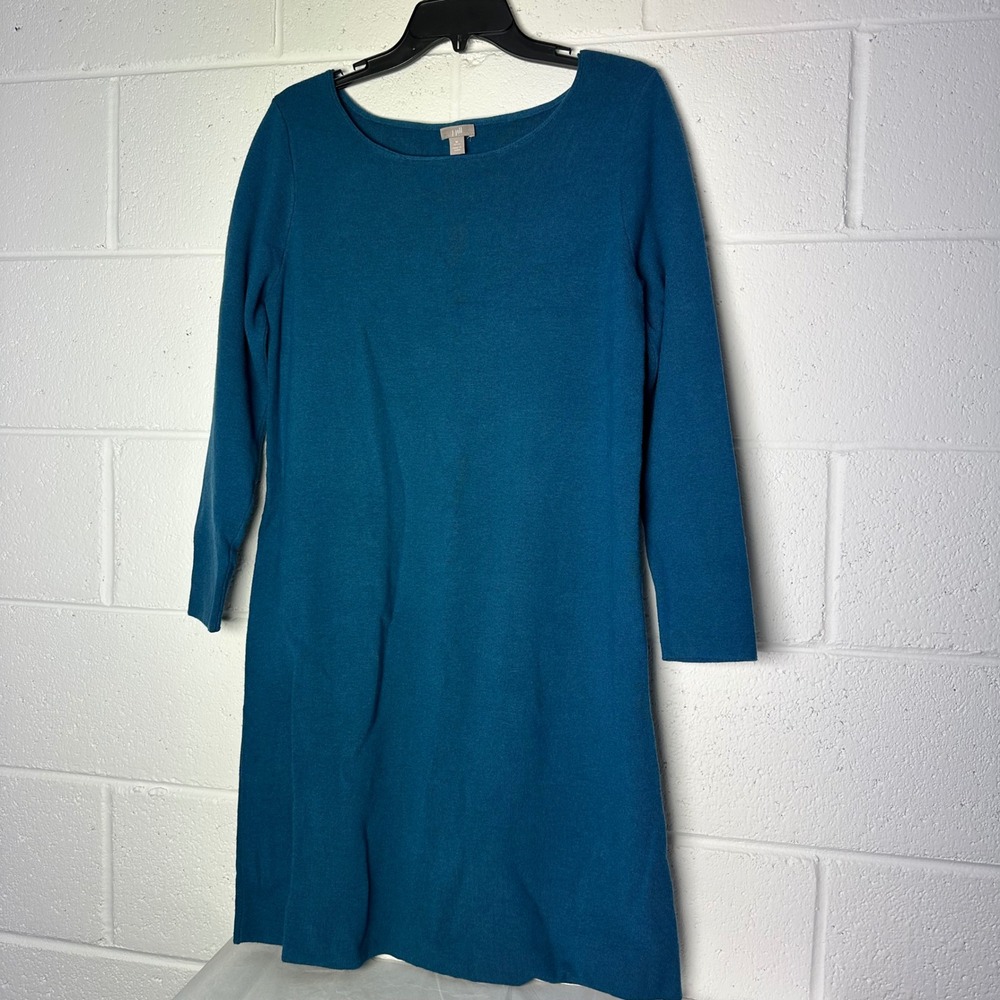 J.Jill Petite‎ Medium Blue Teal Long Sleeve Knit Sweater Dress Women's